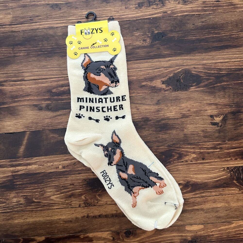NWT Foozys Miniature Pinscher Novelty Crew Socks Dog Women One Size